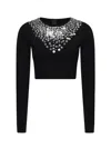 Pinko Cropped Sweater With Sequins And Crystals In Black
