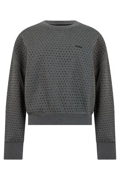 Pinko Cropped Sweatshirt With Applications And Long Sleeves In Grey