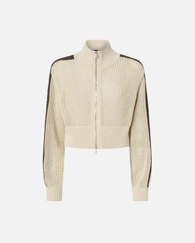 Pinko - Cropped Sweatshirt With Bands And Openwork - S In Neutral