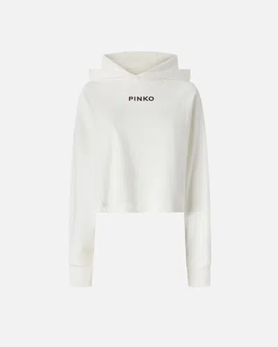 Pinko Cropped Sweatshirt With Embroidery In White