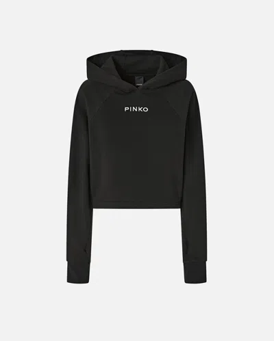 Pinko Cropped Sweatshirt With Embroidery In Black