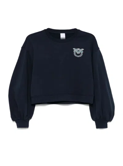 Pinko Cropped Sweatshirt With Voluminous Sleeves In Blue