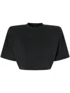 Pinko Short-sleeved Crop Top With Padded Shoulders In Black