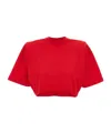 Pinko Short-sleeved Crop Top With Padded Shoulders In Red