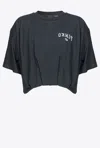 Pinko Cropped T-shirt With Logo Print In Limo Black