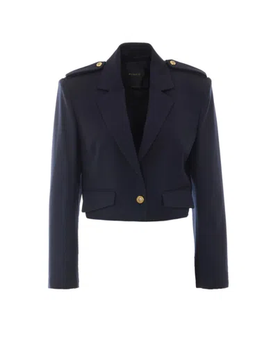 Pinko Cropped Tailored Blazer With Structured Lapels And Flap Pockets In Multi