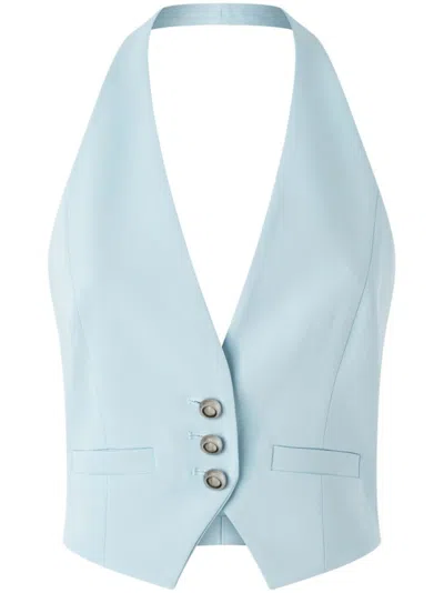 PINKO PINKO CROPPED TAILORED VEST IN CLEAR BLUE VISCOSE