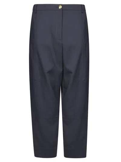 Pinko Cropped Tailored Wool Pants With Refined Silhouette In Blue