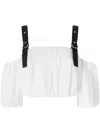 Pinko Cropped Beige Top With Puff Sleeves And Adjustable Straps