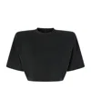 Pinko Short-sleeved Crop Top With Padded Shoulders In Black