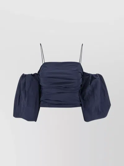 PINKO CROPPED TOP WITH PUFF SLEEVES AND STRAPS