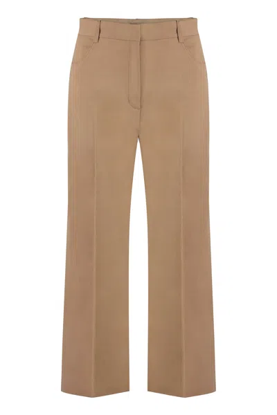 Pinko Protesilao Linen Blend Cropped Trousers In Camel