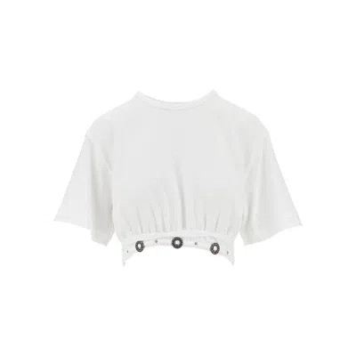 Pinko Cropped T-shirt With Texan Trim And Details In White