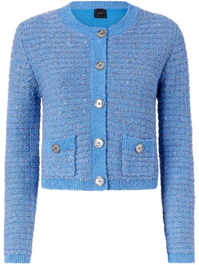 Pinko Cropped Tweed Jacket In Blue