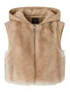 Pinko Cropped Beige Knitwear Jacket With Faux Fur In Brown