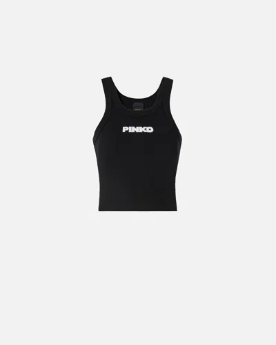 Pinko - Cropped Vest Top With  Logo - Xl In Black