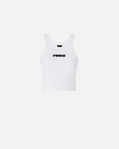 Pinko - Cropped Vest Top With  Logo - Xl In White