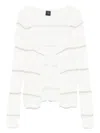 Pinko Cropped White Sweater With Textured Knit And Scalloped Edges In White