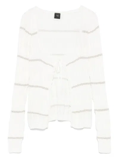 Pinko Cropped White Sweater With Textured Knit And Scalloped Edges