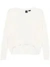 Pinko Cropped White Wool And Cashmere Sweater In Multi