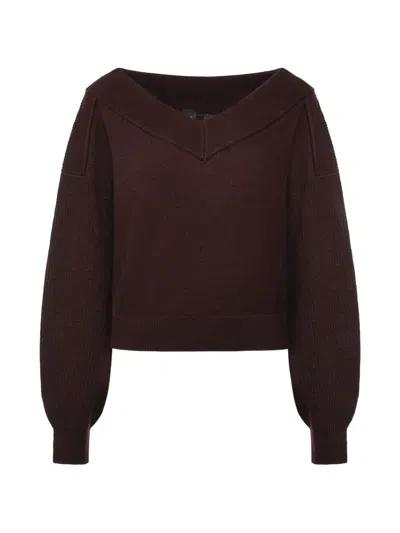 Pinko Cropped Wool Sweater In Burgundy