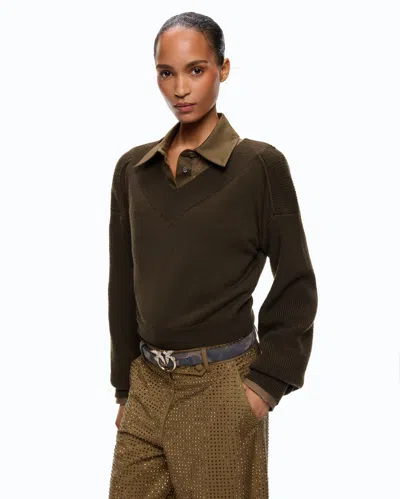 Pinko - Cropped Wool Sweater With Balloon Sleeves - Xs In Green