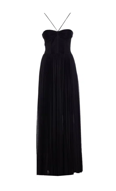 Pinko Cross Shoulder Strap Pleated Maxi Dress In Black
