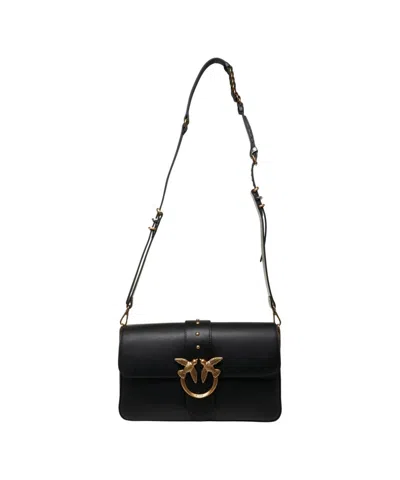 PINKO CROSSBODY BAG IN NERO LEATHER WITH GOLD-TONE CLASP