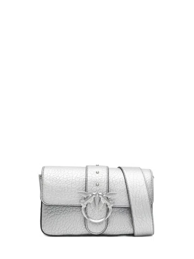 Pinko Crossbody Bag With Metal Logo In Silver