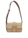 Pinko Mini Love Bag Slouchy Small Shoulder Bag In Raffia With Double Shoulder Strap In Brown