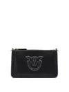 Pinko Horizontal Flat Mini Black Leather Wristlet In Black