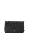 Pinko Small Flat Bag In Crocheted Raffia With Removable Shoulder Strap In Black