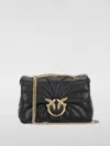 Pinko Matelassé Leather Shoulder Bag With Love Birds Buckle In Black