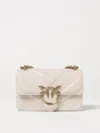 Pinko Matelassé Leather Shoulder Bag With Love Birds Buckle In White