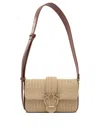 Pinko Mini Love Bag Slouchy Small Shoulder Bag In Raffia With Double Shoulder Strap In Brown