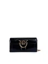 Pinko Glossy Black Shoulder Bag With Gold Emblem In Black