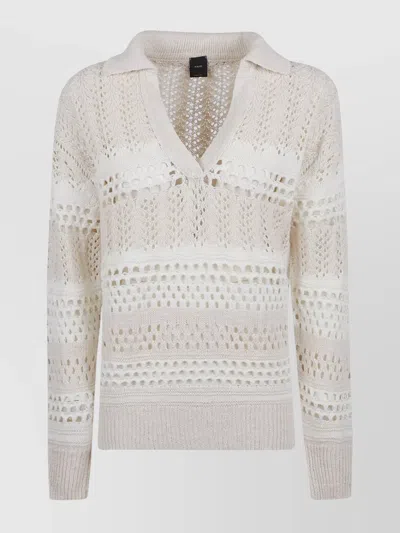 Pinko Crossing Cotton Knit Polo In Neutral