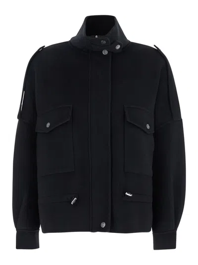 PINKO 'CROSTINO' BLACK JACKET WITH COLLAR WITH BUTTONS AND FRONT POCKETS IN WOOL BLEND WOMAN