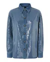 Pinko Overshirt In Denim Full Paillettes In Blue