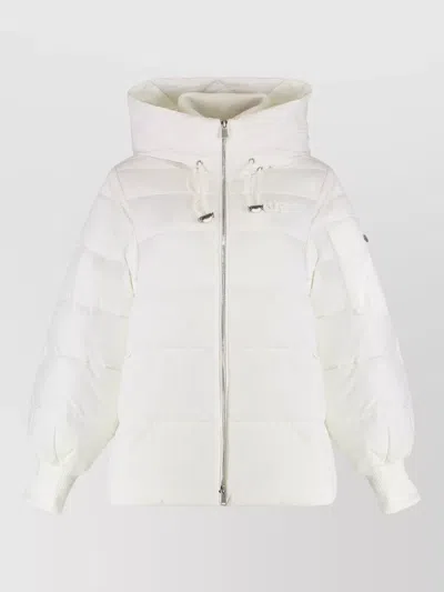 Pinko Hooded Short Down Jacket With Adjustable Drawstring Hem In White