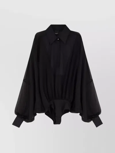 Pinko Crystal Buttoned Collared Sheer Shirt In Black