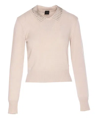 Pinko Crystal-collar Crewneck Sweater In White