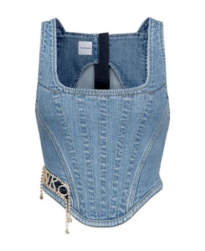 Pinko Crystal-embelished Corset-style Jeans Top