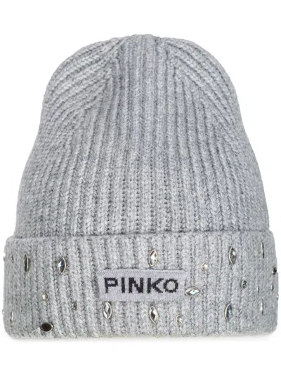 Pinko Crystal-embellished Beanie Hat In Grey
