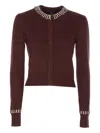 Pinko Crystal-embellished Cardigan In Burgundy