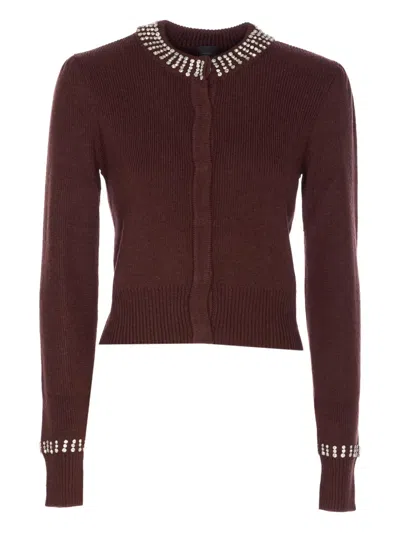 Pinko Crystal-embellished Cardigan In Brown