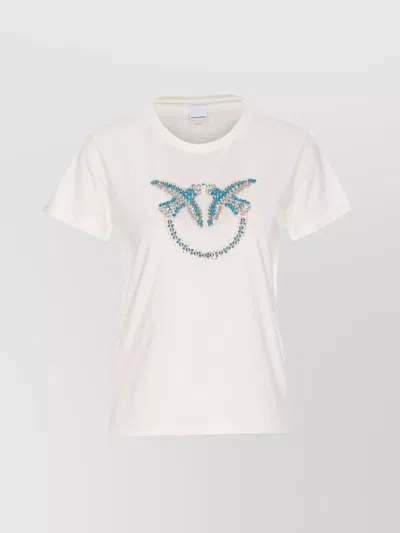 Pinko Crystal Embellished Crewneck Short Sleeve Top In White