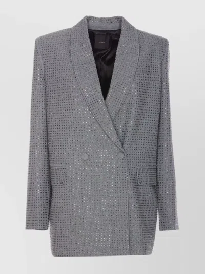 Pinko Crystal Embellished Double-breasted V-neck Jacket In Gray