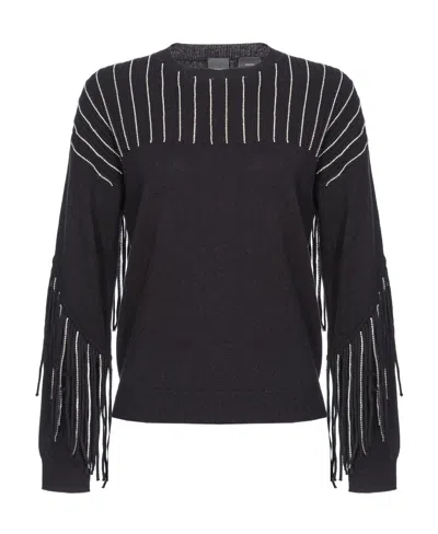 Pinko Crystal-embellished Fringed Jumper In Black