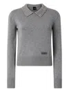 Pinko Sweater With Collar And Rhinestones In Gray